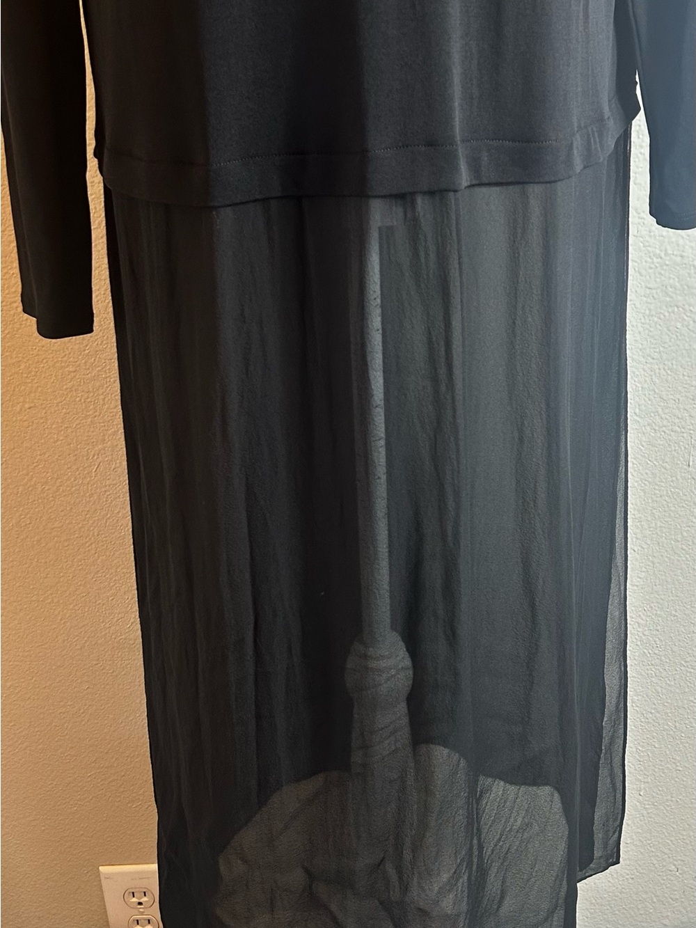 Eileen Fisher Black 100% Silk Double Layer Midi Dress Women's Medium - Picture 9 of 10
